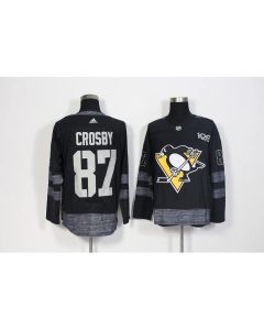 Men's Pittsburgh Penguins #87 Sidney Crosby Black 1917-2017 100th Anniversary Stitched NHL Jersey