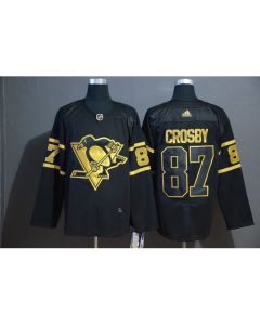 Men's Pittsburgh Penguins #87 Sidney Crosby Black Golden Stitched NHL Jersey