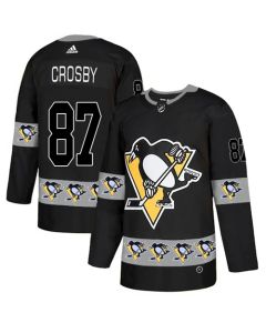 Men's Pittsburgh Penguins #87 Sidney Crosby Black Team Logo Fashion Stitched NHL Jersey