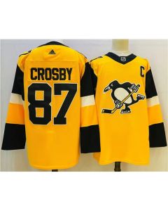 Men's Pittsburgh Penguins #87 Sidney Crosby Gold Stitched NHL Jersey