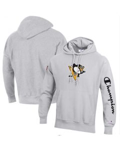 Men's Pittsburgh Penguins Champion Heathered Gray Reverse Weave Pullover Hoodie