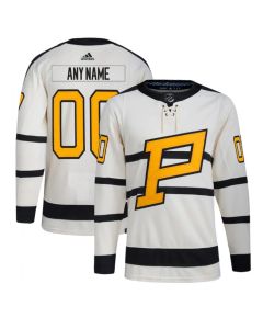 Men's Pittsburgh Penguins Custom Cream 2023 Winter Classic Stitched Jersey