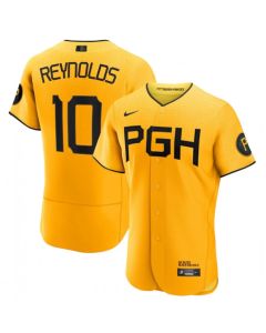 Men's Pittsburgh Pirates #10 Bryan Reynolds Gold 2023 City Connect Flex Base Stitched Jersey