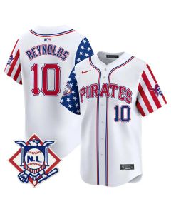 Men's Pittsburgh Pirates #10 Bryan Reynolds White 2024 Fourth of July Vapor Limited Jersey (White)
