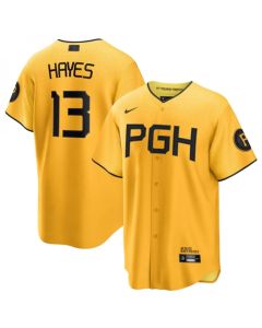Men's Pittsburgh Pirates #13 Ke'Bryan Hayes Gold 2023 City Connect Stitched Jersey
