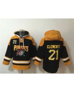 Men's Pittsburgh Pirates #21 Roberto Clemente Ageless Must-Have Lace-Up Pullover Hoodie