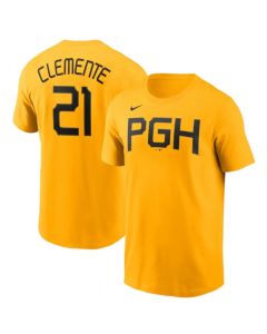 Men's Pittsburgh Pirates #21 Roberto Clemente Gold 2023 City Connect Name & Number T-Shirt