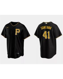 Men's Pittsburgh Pirates #41 Carlos Santana Black Cool Base Stitched Baseball Jersey
