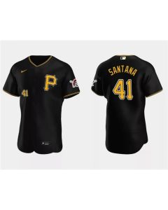 Men's Pittsburgh Pirates #41 Carlos Santana Black Flex Base Stitched Baseball Jersey