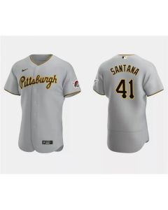Men's Pittsburgh Pirates #41 Carlos Santana Grey Flex Base Stitched Baseball Jersey