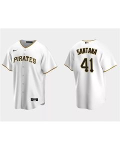 Men's Pittsburgh Pirates #41 Carlos Santana White Cool Base Stitched Baseball Jersey