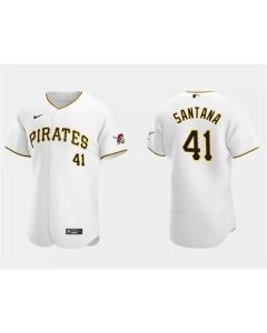 Men's Pittsburgh Pirates #41 Carlos Santana White Flex Base Stitched Baseball Jersey