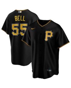 Men's Pittsburgh Pirates #55 Josh Bell Black Cool Base Stitched Jersey