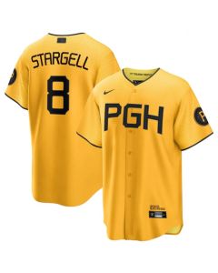 Men's Pittsburgh Pirates #8 Willie Stargell Gold 2023 City Connect Stitched Jersey