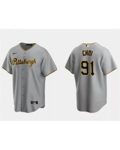 Men's Pittsburgh Pirates #91 Ji Man Choi Grey Cool Base Stitched Baseball Jersey