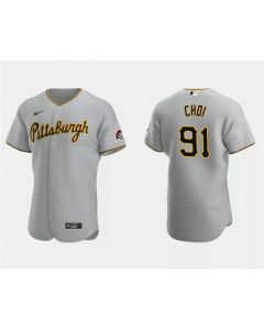 Men's Pittsburgh Pirates #91 Ji Man Choi Grey Flex Base Stitched Baseball Jersey