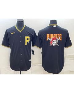 Men's Pittsburgh Pirates Black Team Big Logo Cool Base Stitched Baseball Jersey (Black)