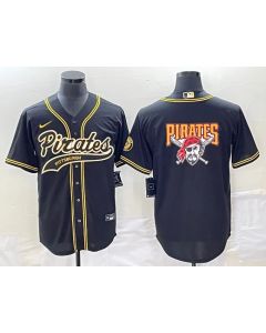 Men's Pittsburgh Pirates Black Team Big Logo Cool Base Stitched Baseball Jersey