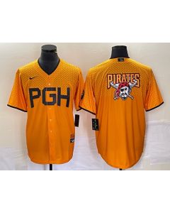 Men's Pittsburgh Pirates Gold 2023 City Connect Team Big Logo Stitched Jersey