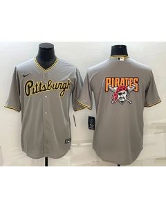 Men's Pittsburgh Pirates Gray Team Big Logo Cool Base Stitched Baseball Jersey (Gray)