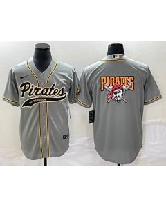 Men's Pittsburgh Pirates Gray Team Big Logo Cool Base Stitched Baseball Jersey