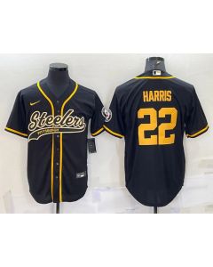 Men's Pittsburgh Steelers #22 Najee Harris Black Gold With Patch Cool Base Stitched Baseball Jersey