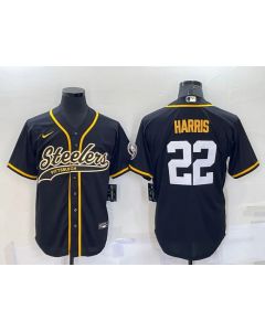 Men's Pittsburgh Steelers #22 Najee Harris Black With Patch Cool Base Stitched Baseball Jersey (Black)