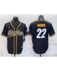 Men's Pittsburgh Steelers #22 Najee Harris Black With Patch Cool Base Stitched Baseball Jersey