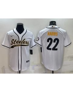 Men's Pittsburgh Steelers #22 Najee Harris White With Patch Cool Base Stitched Baseball Jersey