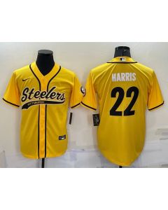 Men's Pittsburgh Steelers #22 Najee Harris Yellow With Patch Cool Base Stitched Baseball Jersey