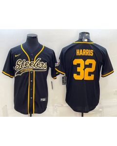 Men's Pittsburgh Steelers #32 Franco Harris Black Gold With Patch Cool Base Stitched Baseball Jersey