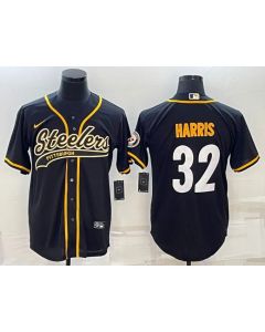 Men's Pittsburgh Steelers #32 Franco Harris Black With Patch Cool Base Stitched Baseball Jersey
