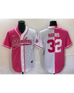 Men's Pittsburgh Steelers #32 Franco Harris White Pink Split Cool Base Stitched Baseball Jersey