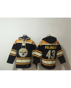 Men's Pittsburgh Steelers #43 Troy Polamalu Black Ageless Must-Have Lace-Up Pullover Hoodie (Style 2)