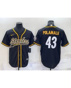 Men's Pittsburgh Steelers #43 Troy Polamalu Black With Patch Cool Base Stitched Baseball Jersey