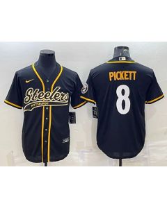 Men's Pittsburgh Steelers #8 Kenny Pickett Black With Patch Cool Base Stitched Baseball Jersey