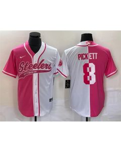 Men's Pittsburgh Steelers #8 Kenny Pickett White Pink Split Cool Base Stitched Baseball Jersey