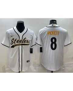 Men's Pittsburgh Steelers #8 Kenny Pickett White With Patch Cool Base Stitched Baseball Jersey