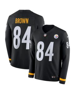 Men's Pittsburgh Steelers #84 Antonio Brown Black Therma Long Sleeve Stitched NFL Jersey