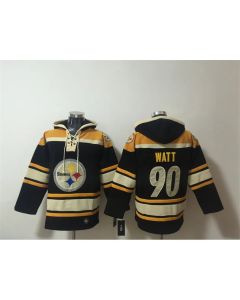 Men's Pittsburgh Steelers #90 T. J. Watt Black Ageless Must-Have Lace-Up Pullover Hoodie (Black)