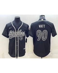 Men's Pittsburgh Steelers #90 T.J. Watt Black Reflective With Patch Cool Base Stitched Baseball Jersey