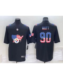 Men's Pittsburgh Steelers #90 T.J. Watt Black USA Flag Limited Stitched Jersey