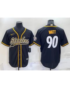 Men's Pittsburgh Steelers #90 T.J. Watt Black With Patch Cool Base Stitched Baseball Jersey
