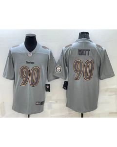 Men's Pittsburgh Steelers #90 T.J. Watt Grey With Patch Atmosphere Fashion Stitched Jersey