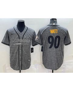 Men's Pittsburgh Steelers #90 T.J. Watt Grey With Patch Cool Base Stitched Baseball Jersey