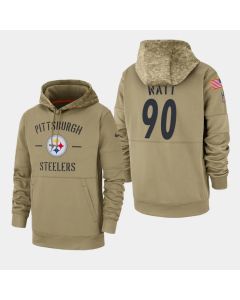 Men's Pittsburgh Steelers #90 T. J. Watt Tan 2019 Salute to Service Sideline Therma Pullover Hoodie