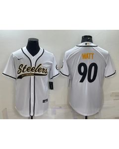 Men's Pittsburgh Steelers #90 T.J. Watt White With Patch Cool Base Stitched Baseball Jersey
