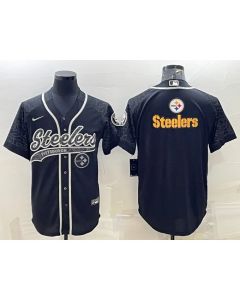Men's Pittsburgh Steelers Black Reflective Team Big Logo With Patch Cool Base Stitched Baseball Jersey