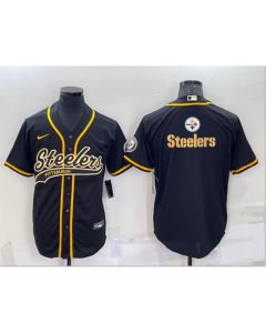 Men's Pittsburgh Steelers Black Team Big Logo With Patch Cool Base Stitched Baseball Jersey