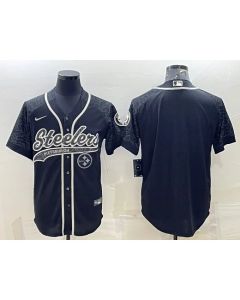 Men's Pittsburgh Steelers Blank Black Reflective With Patch Cool Base Stitched Baseball Jersey